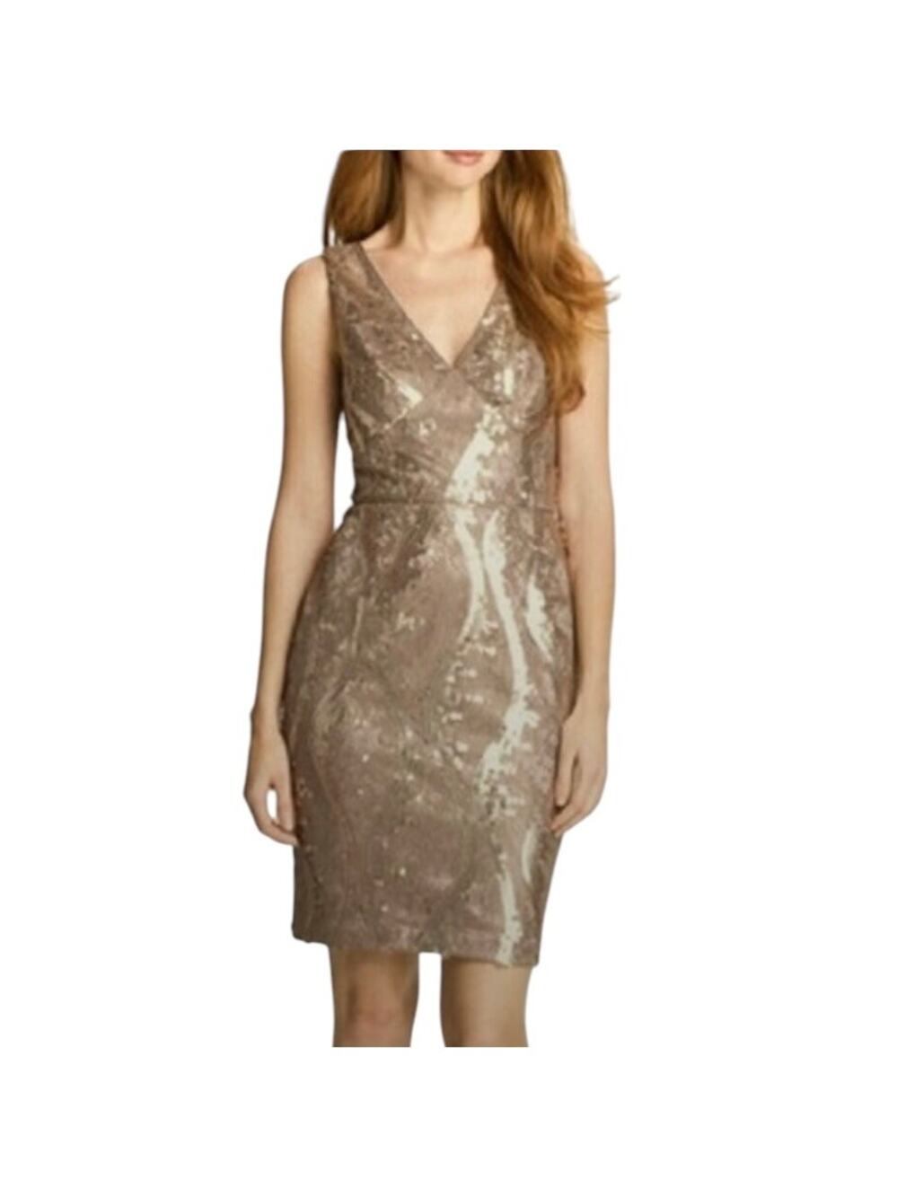 Adrianna Papell Lace & Sequined Sleeveless Sheath Dress Sz 14 Cocktail Prom Glam